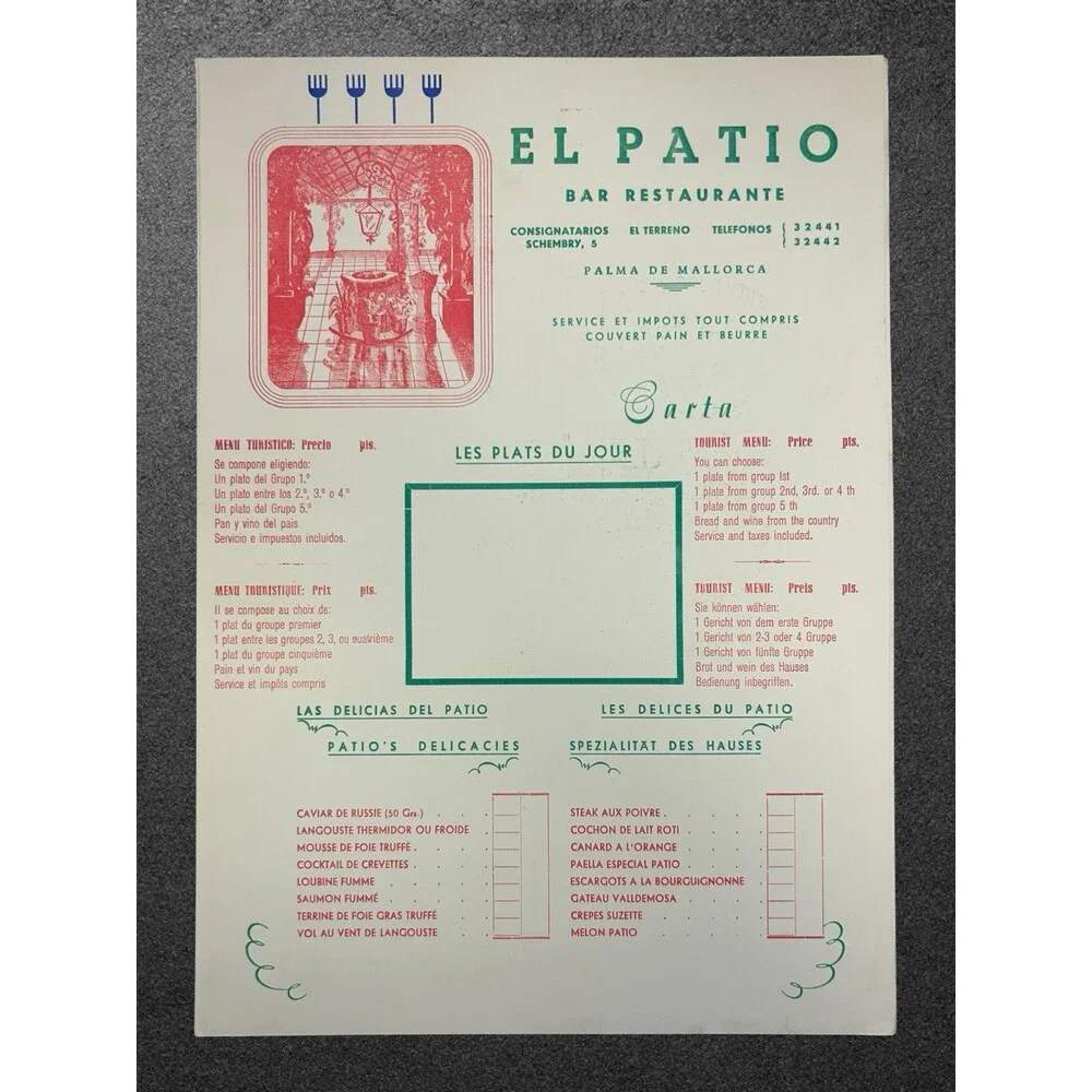 El Patio Bar Restaurant Menu Palma de Mallorca Spain